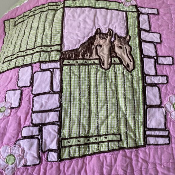 Vintage Company Kids Horses Equestrian  Quilt Twin 65x84" Pink Girls Embroidered - Picture 6 of 13
